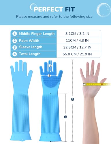Pecute Silicone Pet Grooming Gloves for Washing Cats Dogs Bath Brush | Extended cuff, 3,000 soft bristles, Gentle massage & deshedding, Dishwasher safe, For large/thick coats, Home/car cleaning - size: X-Large