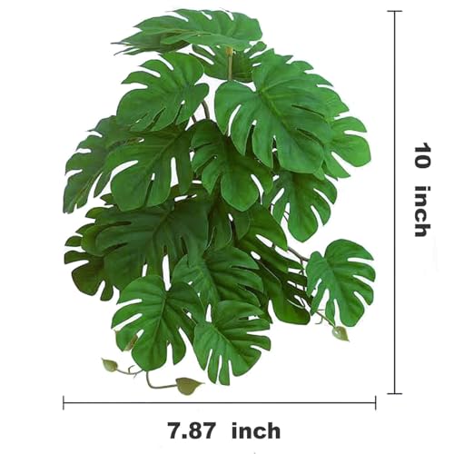 Fake Reptile Plants for Terrarium ,Tank Decor,Artificial Plant | Amphibian Habitat Decor,Hanging Plant with Suction Cup,Tank Accessories for Snake Gecko ChameleonTortoise-2 Pack(Monstera) - color: Fake Monstera