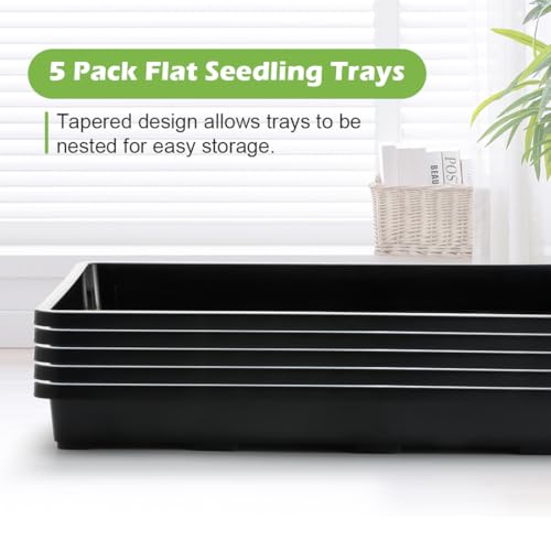 RooTrimmer 2.8 inch (7CM) Square Nursery Pots 120pcs with 5 Pack Seed Starter Trays, Durable Plastic Flat Seedling Tray (17"x11"x2") for Carrying and Holding Plant Nursery Pot (Black) - size: 2.8" Pots-120P + 17.3" x 11.8" x 1.8" Trays-5P