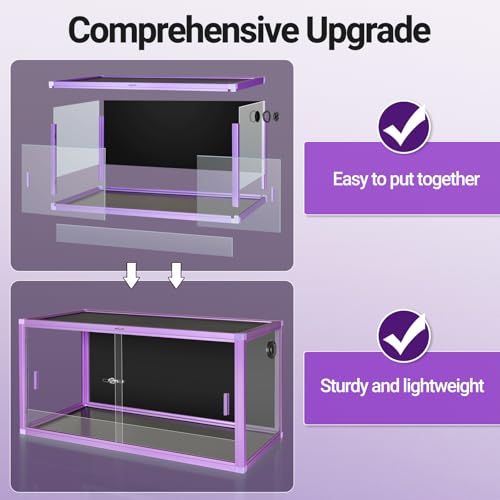 REPTI ZOO 50 Gallon Reptile Terrarium Tank, 36"x18"x18" Lightweight Enclosure with Tempered Glass Doors & Top Screen Ventilation, Large Habitat for Bearded Dragons, Snakes, Lizards, Geckos - Purple