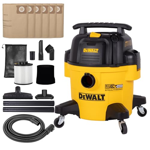 DEWALT STEALTHSONIC Wet Dry Shop Vacuum 6 Gallon 5 Peak HP, DXV06P-QTA | Ultra Quiet Motor with Powerful Suction, 6 Dust Bages and Complete Attachment Set for Garage, Workshop, Jobsite and Basement - size: 6 Gallon (6 Dust Bags)