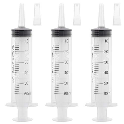 60ml Syringe with Cap, Syringes without Needle for Liquid, Scientific Labs, Measurement, Pet Feeding ,Ink Refilling ,Oil or Glue Applicator (3 Pack) - style: 60ml