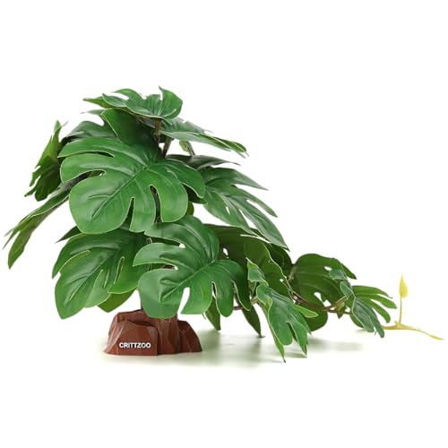 Reptile Fake Plants Terrarium Decor fit Leopard Gecko Ball Python | Snake Tank Accessories fit Bearded Dragon Crested Gecko Tortoise Frog Lizard Spider - color: Fake Monstera