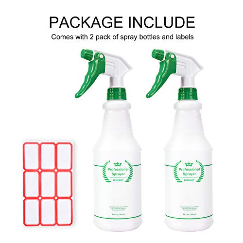 Plastic Spray Bottles 2 Pack, 32 Oz, Heavy Duty Sprayer, All-Purpose, Green | Chemical Resistant, Mist & Stream, Leak-Proof, Better Trigger, Measurements, for Cleaning Solutions, Planting, Car Detailing - color: Green