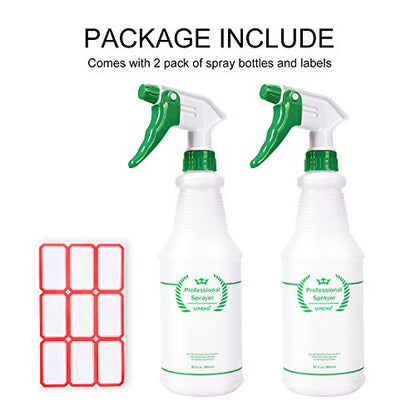 Plastic Spray Bottles 2 Pack, 32 Oz, Heavy Duty Sprayer, All-Purpose, Green | Chemical Resistant, Mist & Stream, Leak-Proof, Better Trigger, Measurements, for Cleaning Solutions, Planting, Car Detailing - color: Green