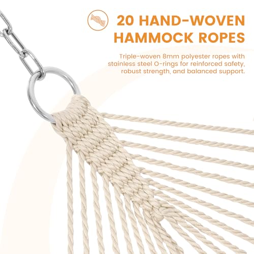 Lazy Daze Hammocks 13 FT Extra Large 2+ Person Caribbean Rope Hammock, Hand Woven Polyester XL Hammock with Spreader Bars, for Outside Outdoor Backyard Patio Poolside, 500 LBS Capacity, Gream - color: Gream