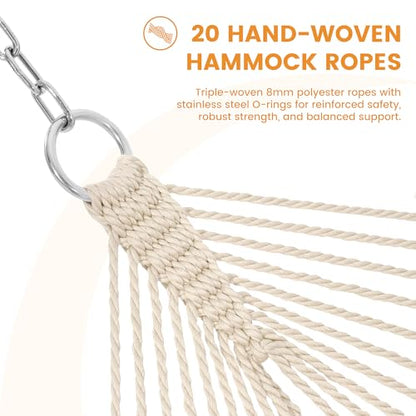 Lazy Daze Hammocks 13 FT Extra Large 2+ Person Caribbean Rope Hammock, Hand Woven Polyester XL Hammock with Spreader Bars, for Outside Outdoor Backyard Patio Poolside, 500 LBS Capacity, Gream - color: Gream