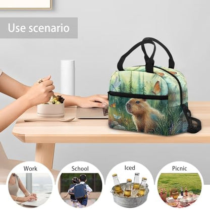 Capybara Lunch Box for Boys Lunch Bag Butterfly Insulated Lunch Bag Outdoor Camping Lunch Tote Bag Cute Picnic Lunchbag with Lunch Box for Boys Lunch Container - color: Capybara Butterfly
