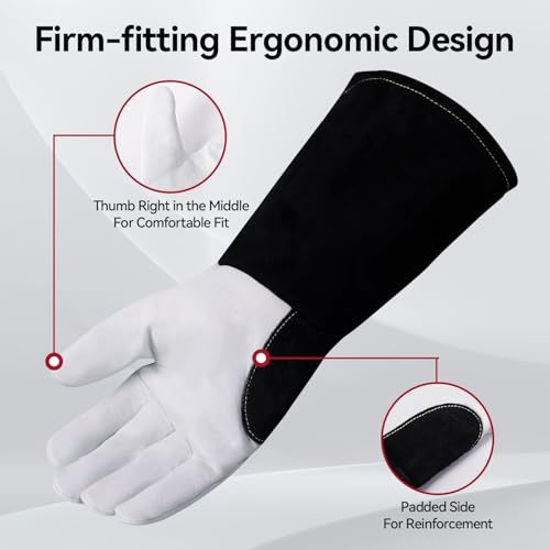 ARCCAPTAIN Soft Goat Grain TIG Welding Gloves with High Dexterity, 4-Inch Extended Cuff, Comfortable TIG Gloves with Reinforced Seams, Large - size: Large