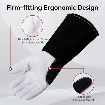 ARCCAPTAIN Soft Goat Grain TIG Welding Gloves with High Dexterity, 4-Inch Extended Cuff, Comfortable TIG Gloves with Reinforced Seams, Large - size: Large