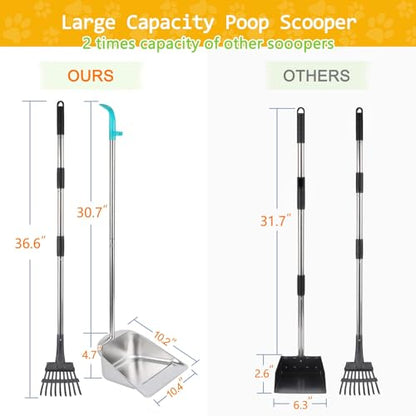 Dog Pooper Scooper for Large Dogs with Large Capacity Tray | 36" Long Handle Stainless Steel Dog Poop Scooper for Dogs,Lightweight Dog Poop Scooper for Yard