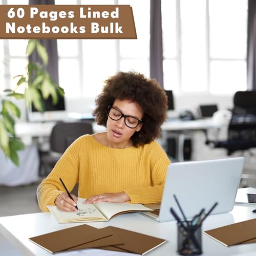 100 Pcs Journals Notebooks Bulk - Kraft Softcover A5 Small Notebooks 5.5 Inch x 8.3 Inch Notepads with 60 Page 30 Sheet for Writing Sketch Travel Office Supplies(Dark Brown,Lined) - color: Dark Brown, style: Lined