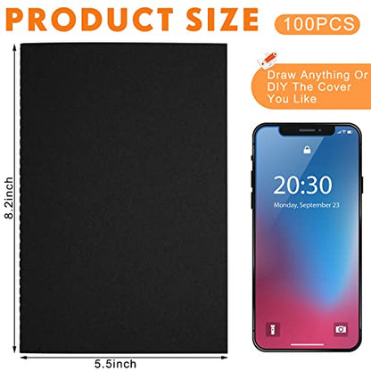 100 Pcs Journals Notebooks Bulk - Kraft Softcover A5 Small Notebooks 5.5 Inch x 8.3 Inch Notepads with 60 Page 30 Sheet for Writing Sketch Travel Office Supplies(Black,Unlined) - color: Black, style: Unlined