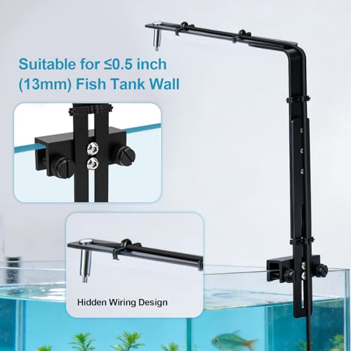Adjustable Aquarium Light Bracket, Suitable for 13mm Aquarium Walls, Black | Universal Aquarium Light Stand, Fits for Reptile, Fish Tank LED, Plant Lamps, 2.8mm Thick Aluminum Alloersal