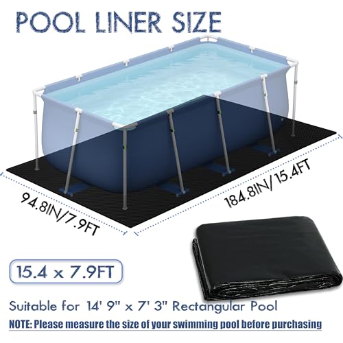 Rectangular Pool Liner Pad for Rectangular Abover Ground Swimming Pool, Heavy Duty Waterproof 200g/㎡ PE Material Rectangular Pool Liner, Prevent Punctures at the Bottom of the Pool (15.4x7.9FT) - size: 15.4x7.9FT