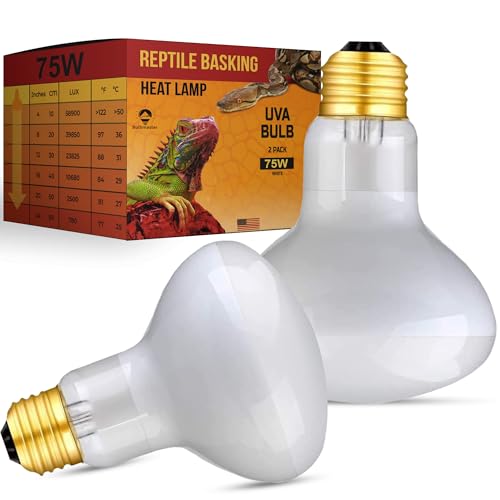 75 Watts UVA Reptile Heat Lamp Bulbs Basking Light for Reptiles and Amphibian, Basking Light for Bearded Dragon, UVA Reptile Light Bulb E26 Base 2 Pack - style: 75WR25-WHITE-2PK