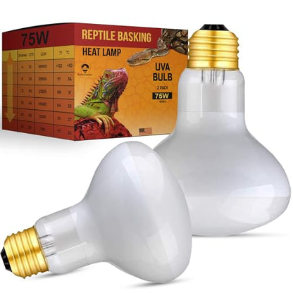 75 Watts UVA Reptile Heat Lamp Bulbs Basking Light for Reptiles and Amphibian, Basking Light for Bearded Dragon, UVA Reptile Light Bulb E26 Base 2 Pack - style: 75WR25-WHITE-2PK