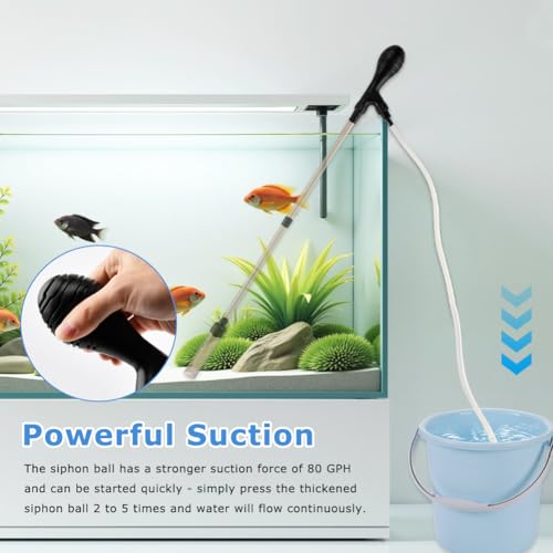 Small Fish Aquarium Gravel Cleaner Kit - Manual 80GPH Strong Suction Gravel Vacuum for Aquarium, Water Changer, Sand Washer, Glass Cleaner & Waste Remover for 5-80 Gallon Tanks, 200cm Hose