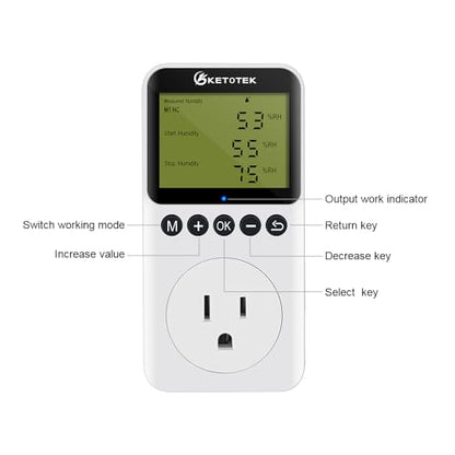 Digital Humidity Controller Outlet Plug 120v 15A Humidistat Countdown Control Switch for Greenhouse Reptile Bathroom Vent Fan Humidifier Dehumidifier