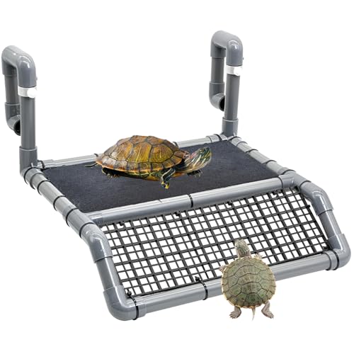 Reptile Tank Accessories, Adjustable Hanging Platform with Plastic Tube and Slate Rock for Tortoise, Bearded Dragon Basking Platform, Tank Accessories for Turtles, Bearded Dragon