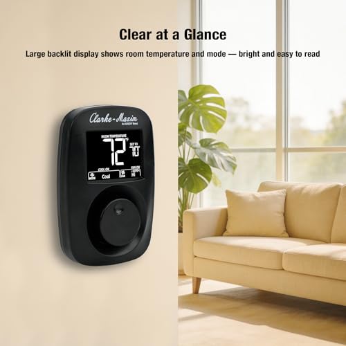 9420-381 Cooling & Heating Wall-Mounted Digital Thermostat - Black, Easy Installation, Low Power Consumption