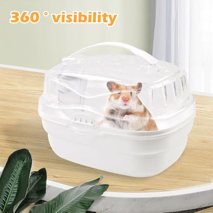 Hamster Carrier Cage with Water Bottle,Portable Hamsters Travel Cage Plastic Guinea Pig Carrying Cases Small Animal Carry Cage for Dwarf Hamsters Chinchillas Hedgehog Mouse(White) - color: 【White】