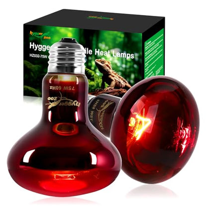 75W Infrared Heat Lamp Bulbs – 2-Pack Red IR Basking Light for Reptile & Amphibian, Silent Night-Time Heating, E26 Base, Bearded Dragon,Lizard,Turtle,Chicken - color: Red, size: 75W