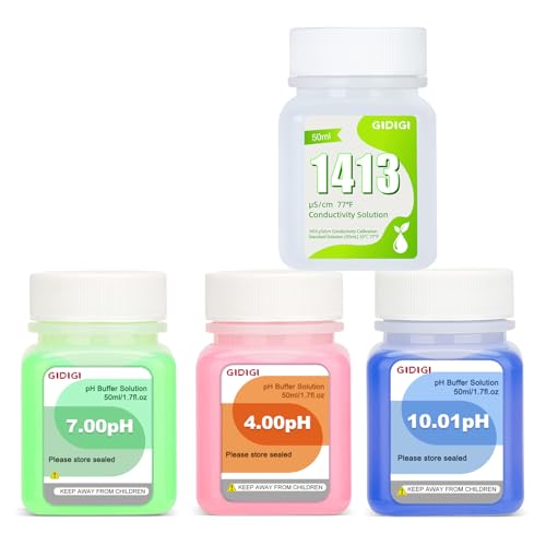 EC Calibration Buffer Solution 1413µS/cm and pH4/7/10,TDS Buffer Kit | for Calibrating pH Meter TDS Tester EC Salinity Multifunction Meter, for Hydroponics, Aquaponics, 4 bottles Standard Solution - color: Green