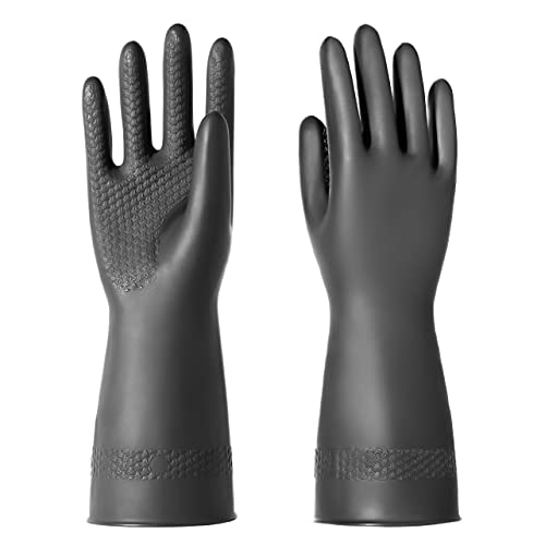 Chemical Resistant Latex Gloves, Cleaning Protective Safety Work | Heavy Duty Rubber Gloves, S-M-L-XL Size, Black 1 Pair - color: S/12''