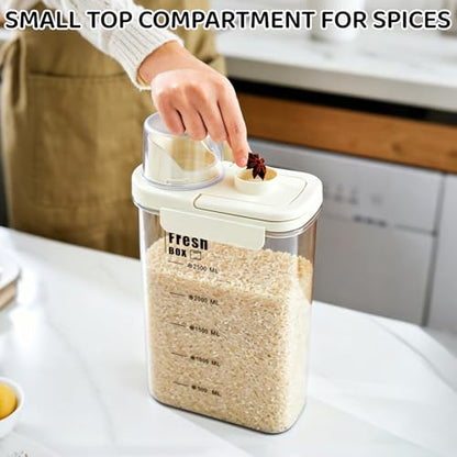 Air Tight Cereal Container Organizer-2PC 98.5oz Food Storage Container with Outlet Measuring Cup Lid, Ideal for Dry Food, Rice, Sugar, Pet Food dispenser - BPA free（Green） - color: Green-2.8L*2