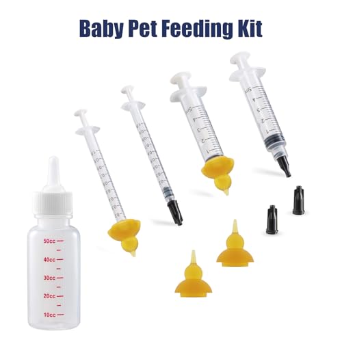 Kitten Bottle Feeding Kit, Newborn Nursing Bottle with Silicone Nipples, 10 FR Feeding Tube, Pet Pill Shooter, Aspirator Bulb, Small Animal Feeding Supplies for Kittens, Puppies, Rabbits, Squirrels