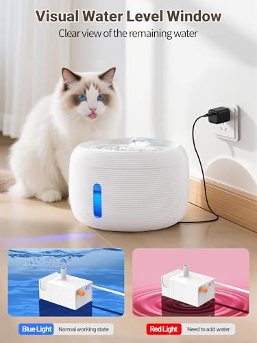 SIBAYS 3.5L Cat Water Fountain, 118oz Large Capacity Pet Water Fountain for Cats Indoor, Automatic Quiet Cat Fountains for Drinking, Dog Water Bowl Dispenser with Visible Window& LED Light(FS77,White) - color: White