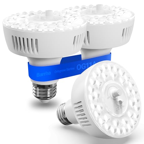 Barrina OG11A Grow Light Bulbs for Indoor Plant, 5000K 11W, 3 Packs, White | Integrated Dimming & Timing, E26 Plant Light Bulb, Full Spectrum, High PPFD for Seeds and Greens - color: 5000K-White Cover, size: 11W-3 Packs