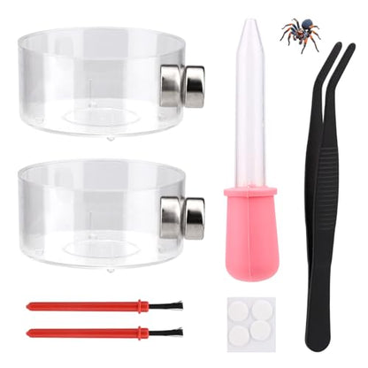 6pcs Jumping Spider Feeding Dish Set, Includes 2 Magnetic Water Bowl Tray 2 Brushes 1 Reptile Feeding Tongs & 1 Dropper Jumping Spider Enclosure Accessories Kit