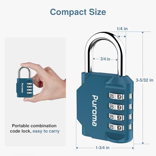 Puroma 1 Combination Lock Locker 4 Digits Combo Padlock Gym Peacock Blue | For School Gate Fence Toolbox Hasp Storage, Outdoor, Resettable, Weatherproof, Side Window, Crack Cut Resist, Hardened Steel - color: Peacock Blue
