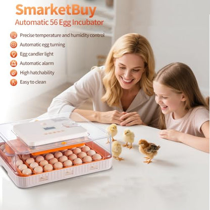 56 Egg Incubators for Hatching Eggs, Automatic Egg Turning and Humidity Temperature Control, Egg Candler, 360° Viewing Incubator for Hatching Chicken, Ducks, Goose, Quail
