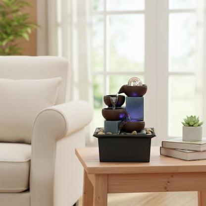 Small Indoor Water Fountain, Zen Meditation Waterfall Feature with Automatic Pump & Natural River Rocks, Tabletop Waterfall Fountain for Office Living Room Bedroom, 7.48” Tall - color: A