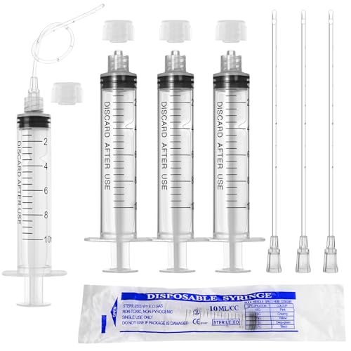 10ml Luer Lock Syringe with Cap and Soft Plastic Tube, 10 Pack | Suitable for Pet Liquids Feeding, Individually Wrapped - size: 10ml - 2.0mm Tube