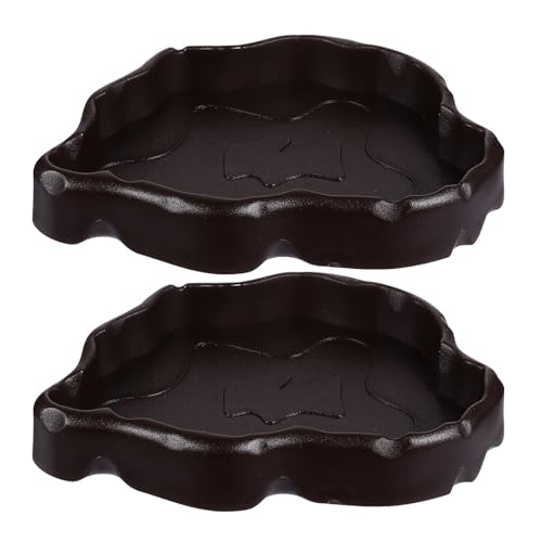 Outanaya 2pcs Reptile Feeding Bowl for Pet and Lizard, Nonporous Synthetic Resin Food and Water Dish, Black Cage Feeder to Avoid Worms Escaping, for Feeding Scenario