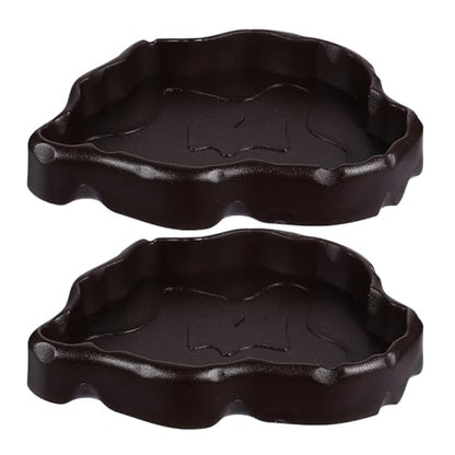 Outanaya 2pcs Reptile Feeding Bowl for Pet and Lizard, Nonporous Synthetic Resin Food and Water Dish, Black Cage Feeder to Avoid Worms Escaping, for Feeding Scenario
