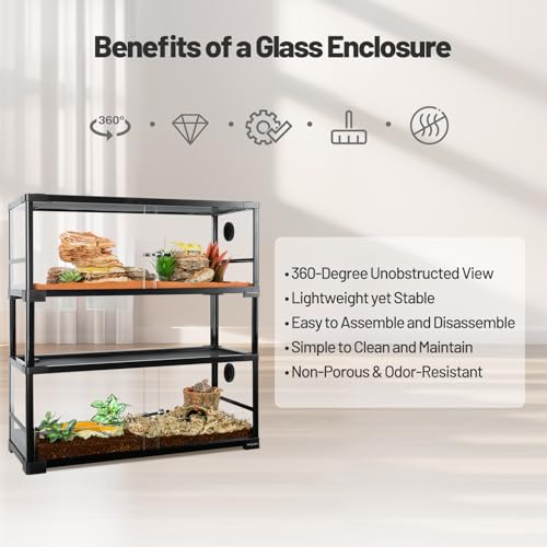 REPTI ZOO Double Stacked Reptile Tank 30" x 12" x 32", 40 Gallon Stackable Glass Terrarium with Sliding Doors, Top Ventilation, Space Efficient Enclosures for Bearded Dragon, Lizard, Snake, Gecko