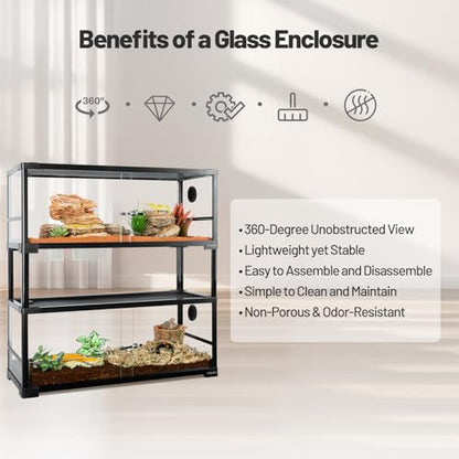 REPTI ZOO Double Stacked Reptile Tank 30" x 12" x 32", 40 Gallon Stackable Glass Terrarium with Sliding Doors, Top Ventilation, Space Efficient Enclosures for Bearded Dragon, Lizard, Snake, Gecko
