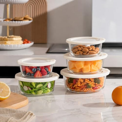 Glass Food Storage Containers with Glass Lids, Microwave Safe Food Container Set, Aitight Meal Prep Container Set, LeakProof, 100% Plastic Free, 5 Pack - color: Ivory White -5p