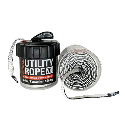 Rapid Rope Canister, 70ft White Tactical Paracord, 1100lb Test, USA Made | Heavy Duty Poly Rope Test Cord, Non-Tangle Dispenser Included, For Hiking, Camping, Survival, Utility, Stocking Stuffer, Gift - size: 70ft, style: White