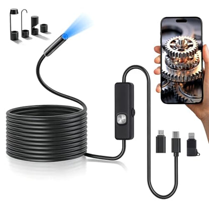 Endoscope Camera with Light, 1920P HD Borescope Tools with 8 Adjustable LED Lights, Endoscope with Semi-Rigid Snake Camera, Inspection Borescope for iOS and Android 16.4ft Single Lens - size: Single lens 16.4ft