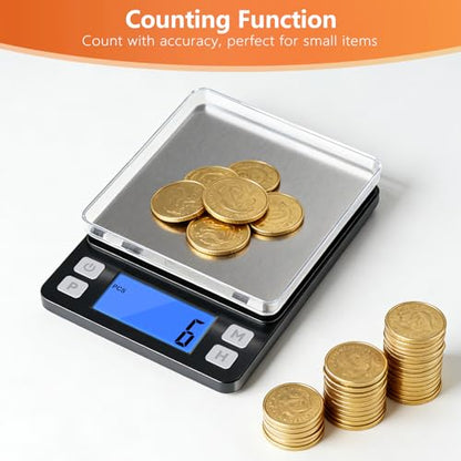 BOMATA 0.01g High Precision Jewelry Scale, 1000g Digital Gram Scale, Black | Small & Portable Design with Hold, Tare & Counting Function, Precise for Gold, Bullion, Coins, Gemstones & Crafts - color: Black