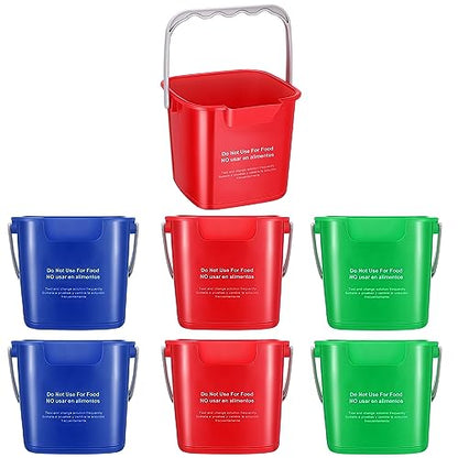 Roshtia 6 Pcs 3 Quart Sanitizing Cleaning Bucket Square,Red, Blue, Green | Sanitation Bucket Samll Sanitizer Pails for Restaurant Commercial Kitchen Cleaning, Detergent Storage for Office School - color: Red, Blue, Green