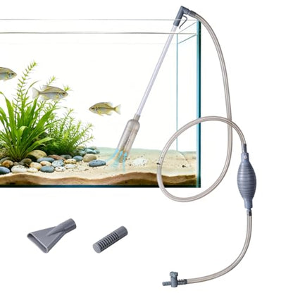 AOZU 3-in-1 Aquarium Vacuum Gravel Cleaner, Adjustable Fish Tank Siphon Cleaner, Aquarium Water Changer and Sand Washer Kit with Hand Siphon Hose & Extension Tube - size: Medium
