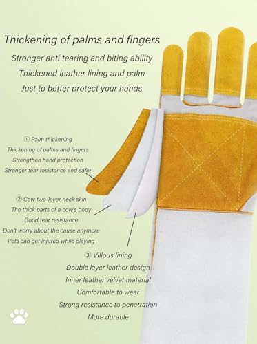 Animal Handling Gloves 36cm/14.17inReinforced Leather Gloves For Dog Training,Cat,Falcon,Reptile,Welding-Gloves - color: Gray-