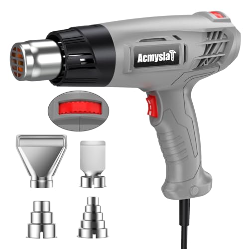 Heat Gun, Variable Temperature Settings 572℉~932℉ (300℃-500℃) | Heat Hot Air Gun Overload Protection with 4 Nozzles for Shrinking Wrap, Crafting, Paint Removing, Epoxy Resin (Gray) - color: Gray
